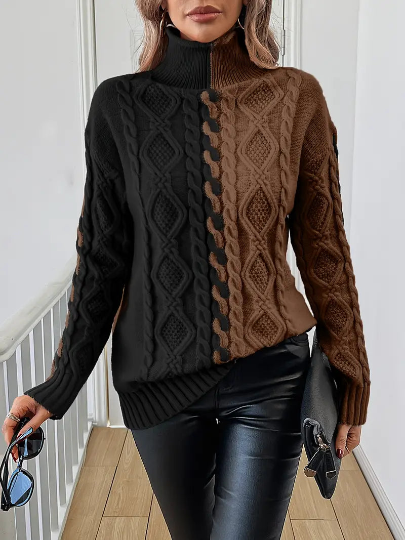 Elegant Striped Jumper With High Collar