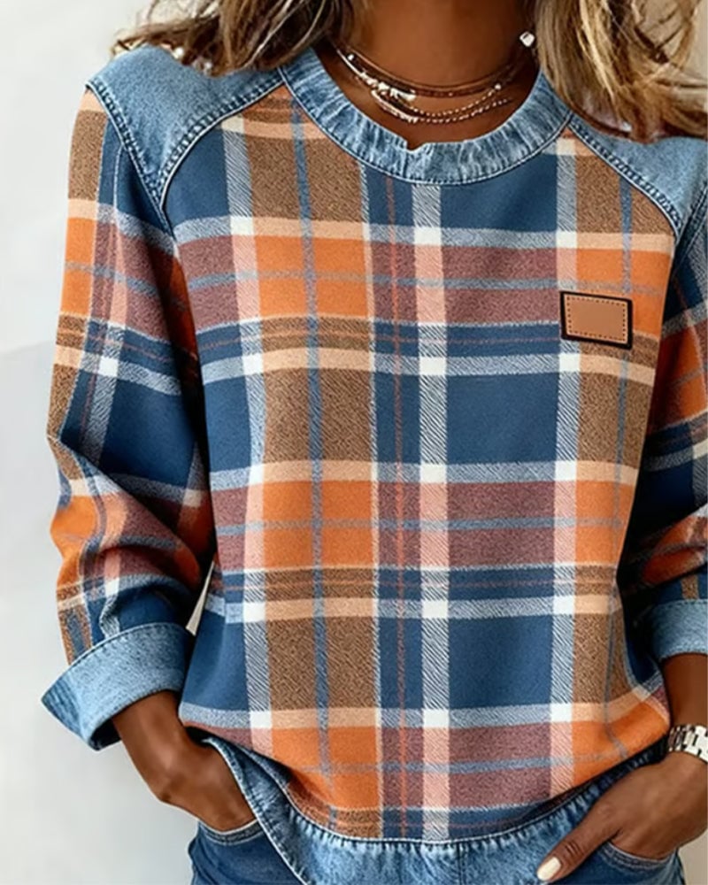 Plaid Patchwork Fashion Sweatshirt
