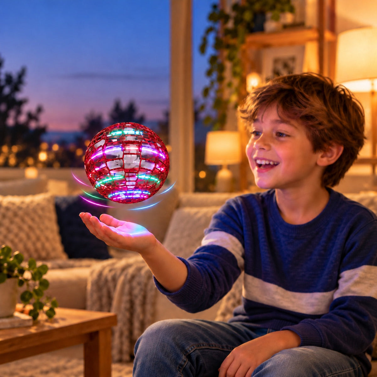 Hover ball flying orb glowing with colorful LED lights – view 3