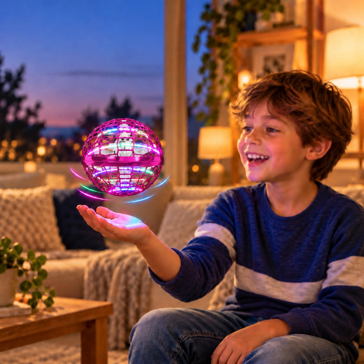 Hover ball flying orb glowing with colorful LED lights – view 4
