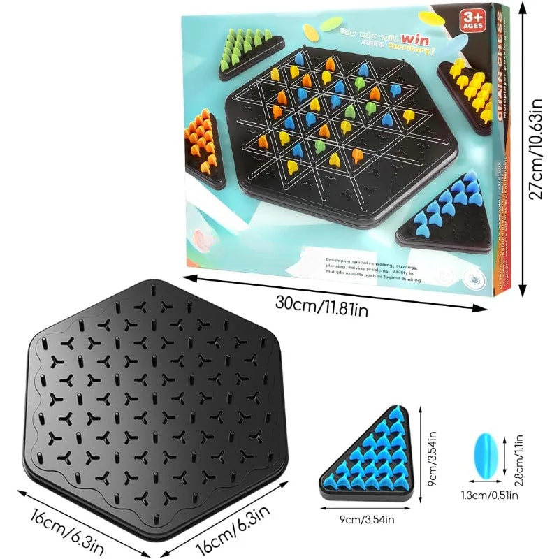 Triangle chain strategy board game with rubber bands – view 3