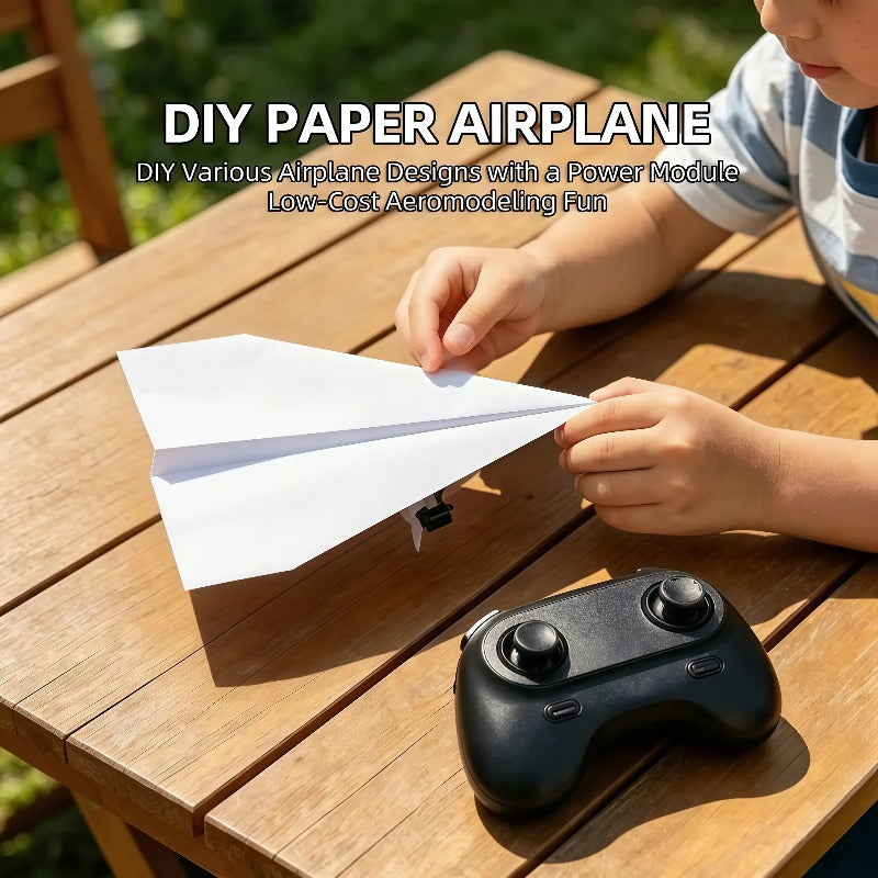 RC paper airplane conversion kit in flight – view 4