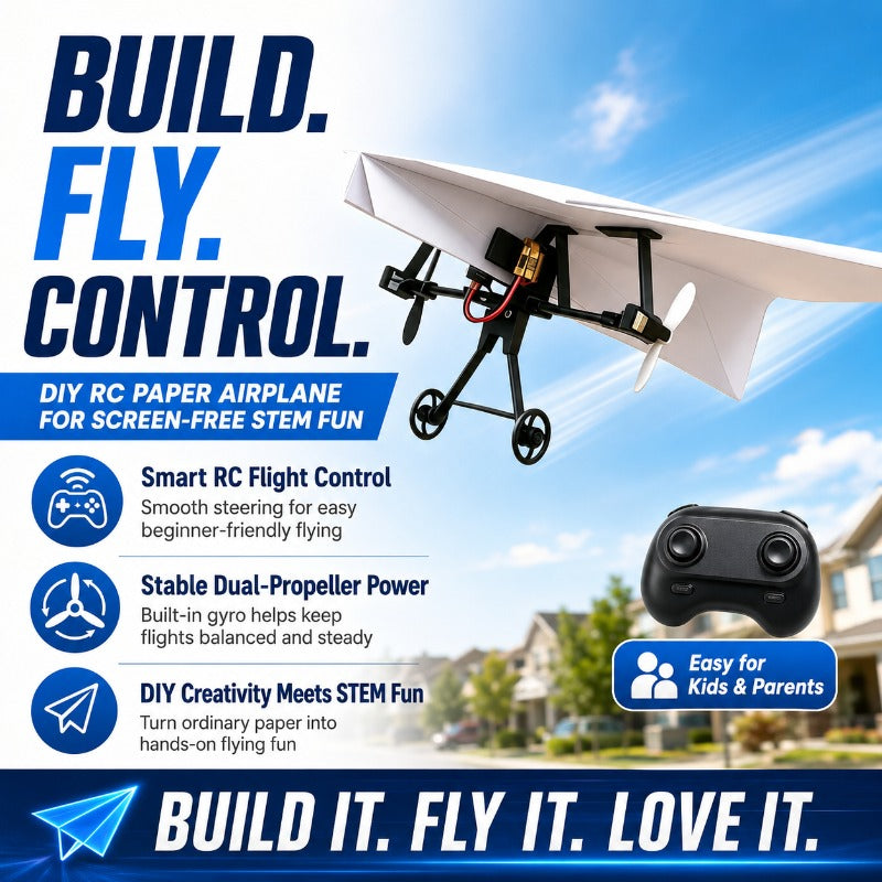 RC paper airplane conversion kit in flight