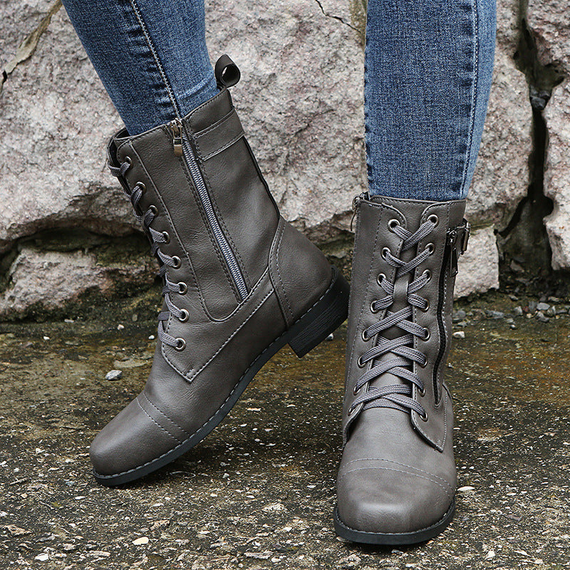 Women's Leather Orthopedic Shoes with Side Zip and Round Toe