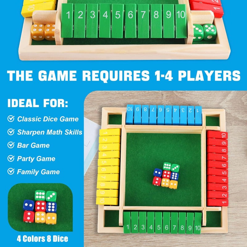Wooden shut the box dice game board – view 2