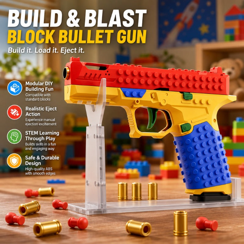 DIY building block toy blaster with foam darts