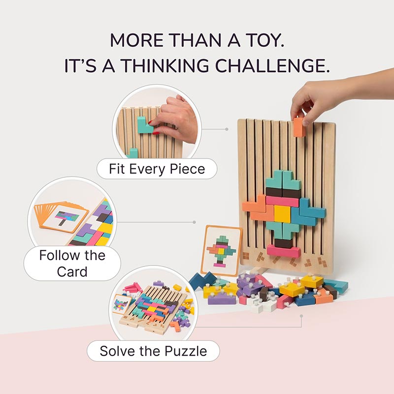Wooden blocks brain teaser shape puzzle – view 4