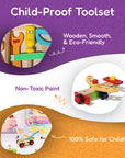 Wooden toy tool set with tool box and pretend tools – view 9