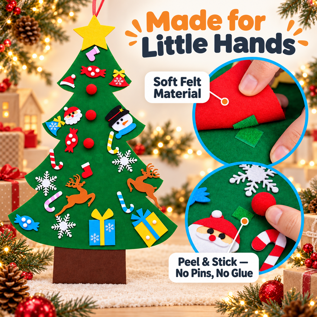 Felt Christmas tree for kids with felt ornaments – view 3