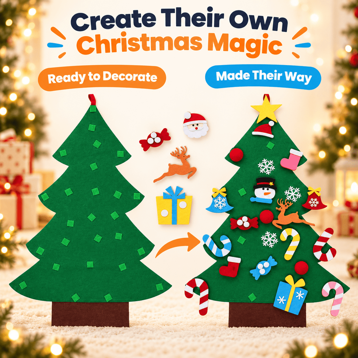 Felt Christmas tree for kids with felt ornaments – view 2