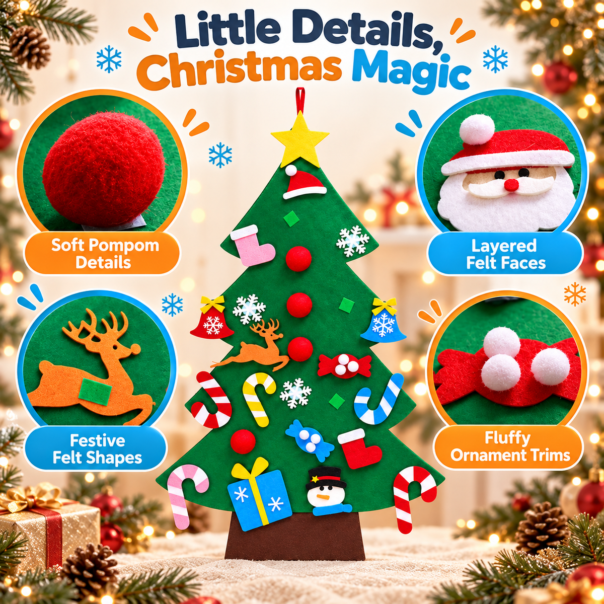 Felt Christmas tree for kids with felt ornaments – view 5