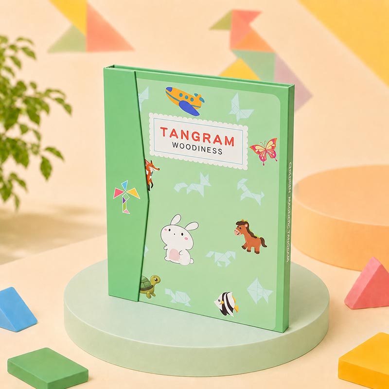 Magnetic tangram puzzle book with wooden pieces – view 3