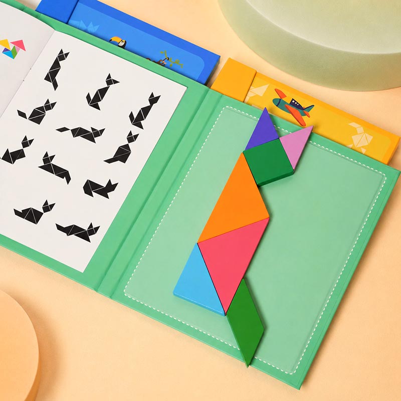 Magnetic tangram puzzle book with wooden pieces – view 5