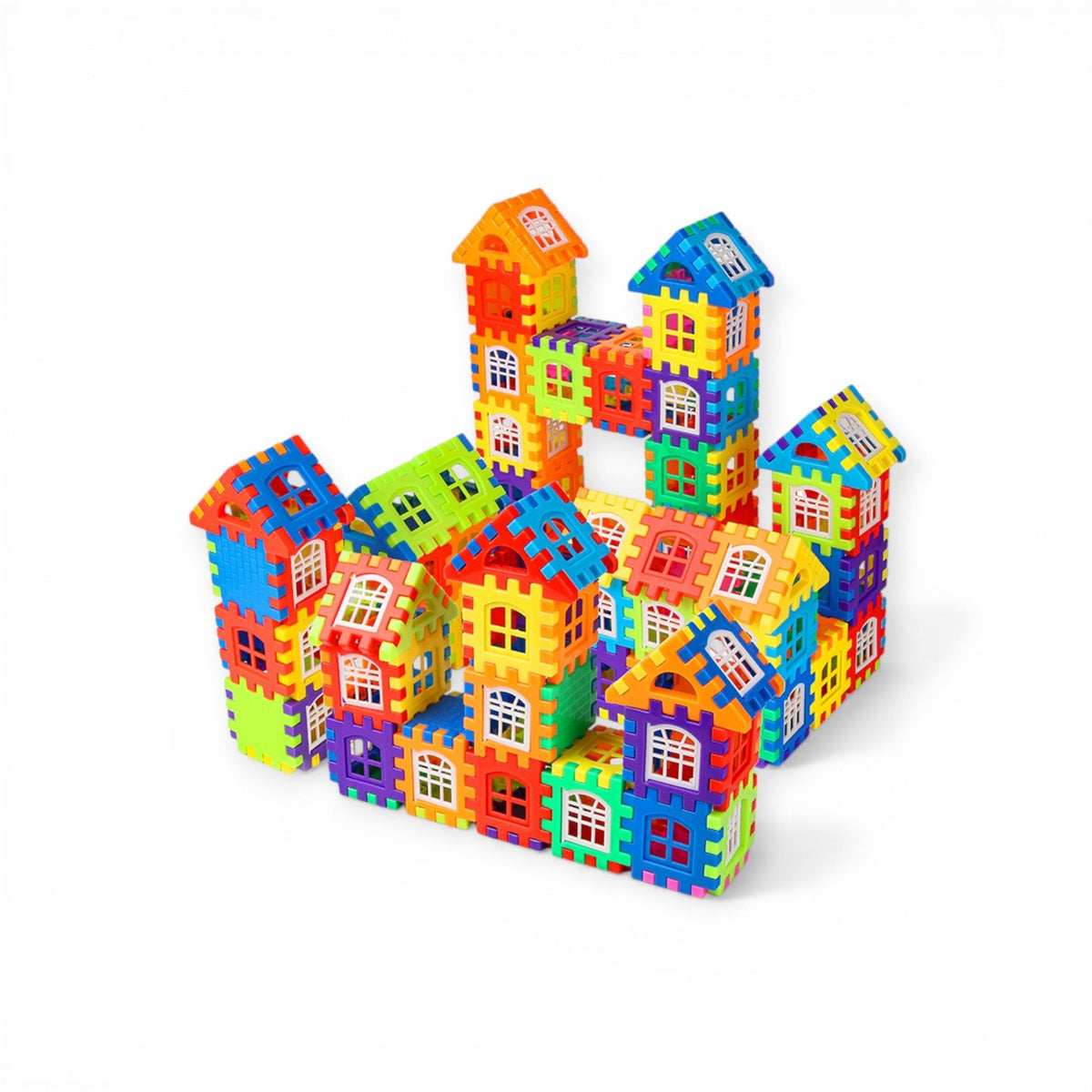 Interlocking building blocks in bright colors