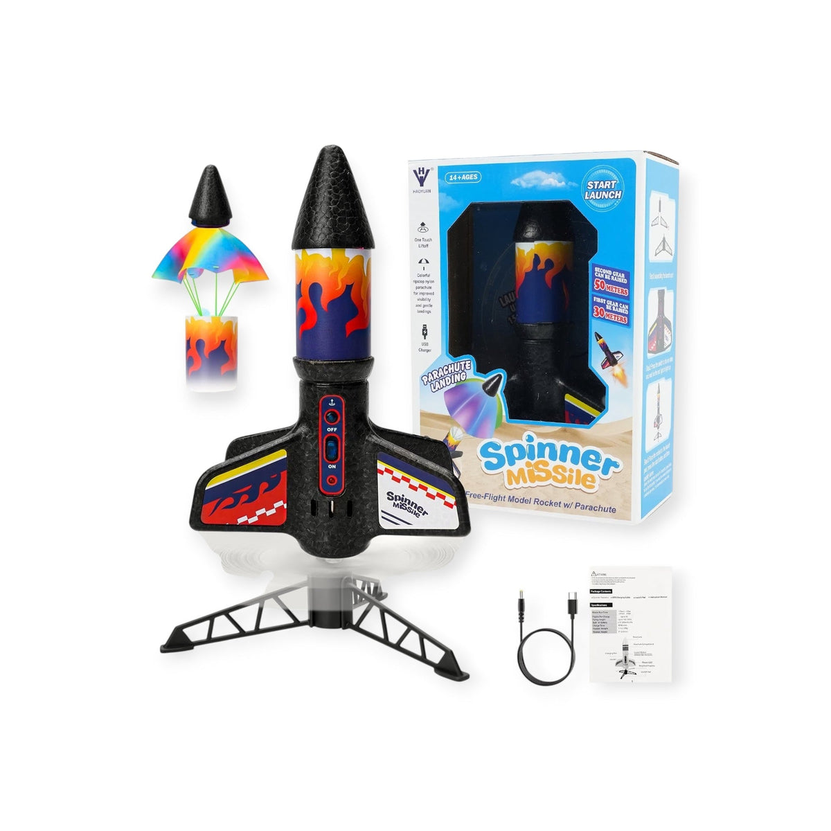 Foam rocket launcher toy launching outdoors