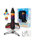 Foam rocket launcher toy launching outdoors