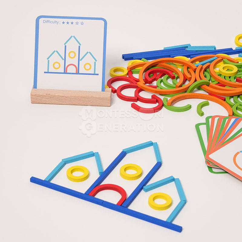 Montessori wooden counting sticks and rings set